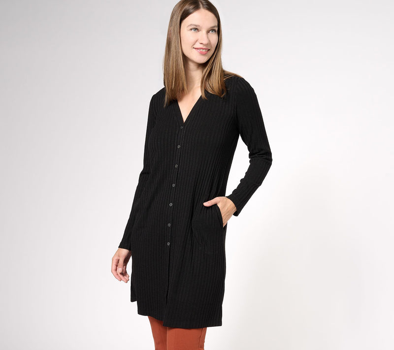 Susan Graver Regular Sweater Rib Knit Button-Front Duster Cardigan — View 12
