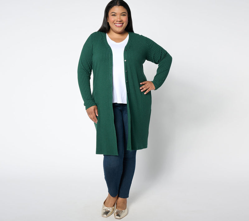 Susan Graver Regular Sweater Rib Knit Button-Front Duster Cardigan — View 8