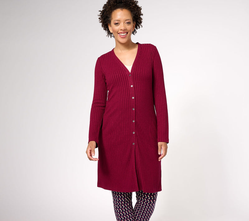 Susan Graver Regular Sweater Rib Knit Button-Front Duster Cardigan — View 3