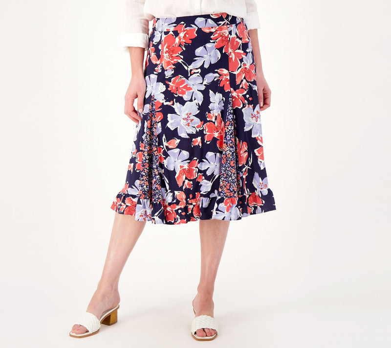 Isaac Mizrahi Live! Regular Stretch Woven Twin Print Midi Skirt — View 14