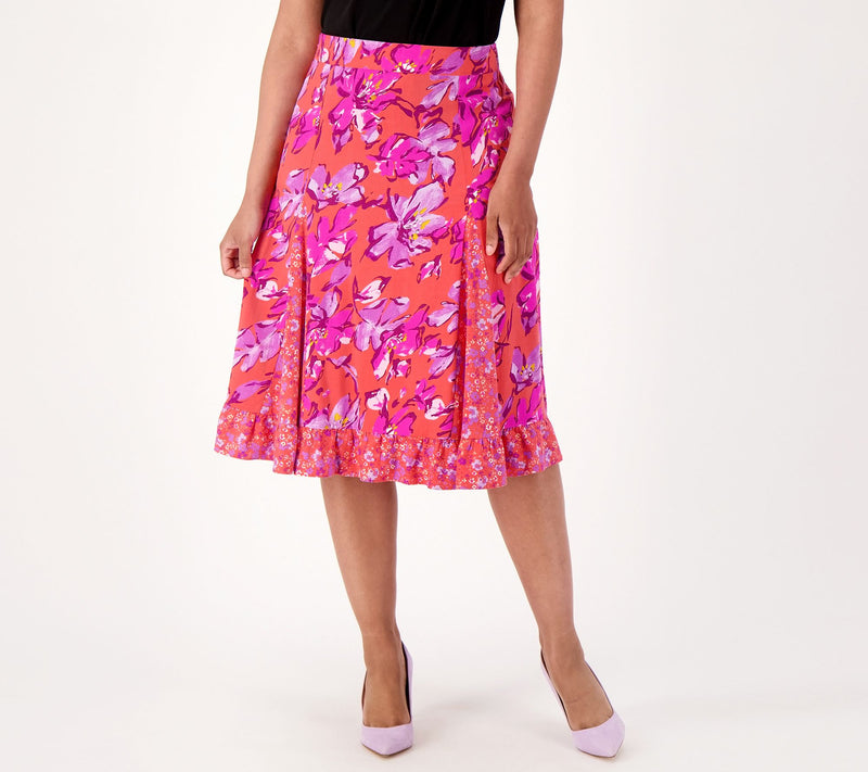 Isaac Mizrahi Live! Regular Stretch Woven Twin Print Midi Skirt — View 2