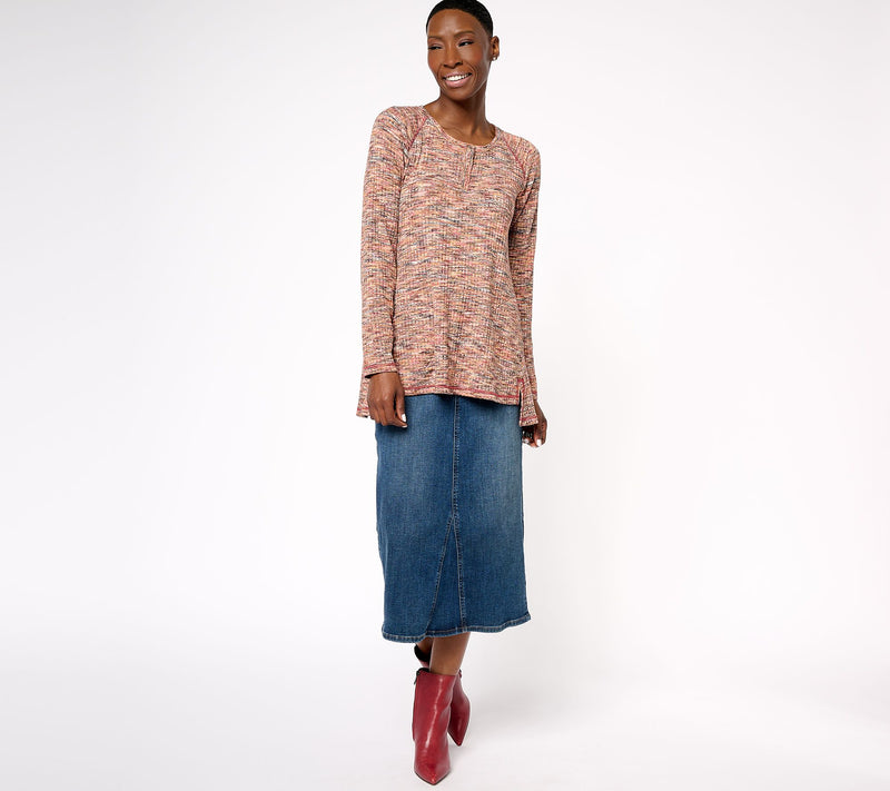 LOGO by Lori Goldstein Long Sleeve Scoop Neck Rib Swing Top — View 3