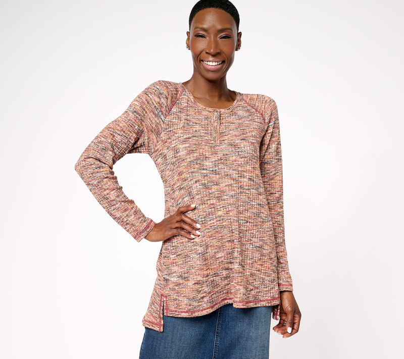 LOGO by Lori Goldstein Long Sleeve Scoop Neck Rib Swing Top — View 10