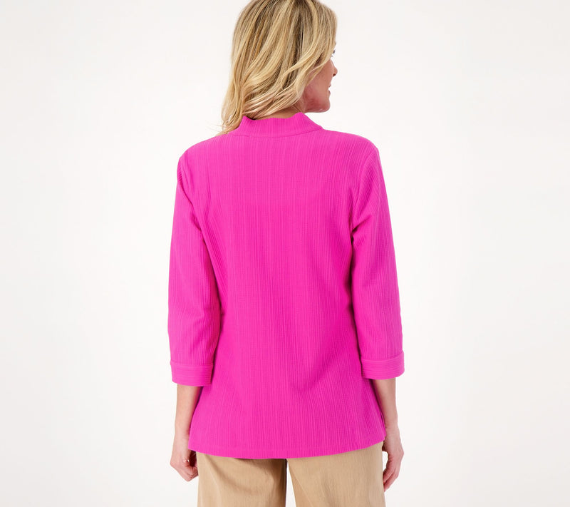 Isaac Mizrahi Live! Textured Knit 3/4-Sleeve Open Front Cardigan — View 10