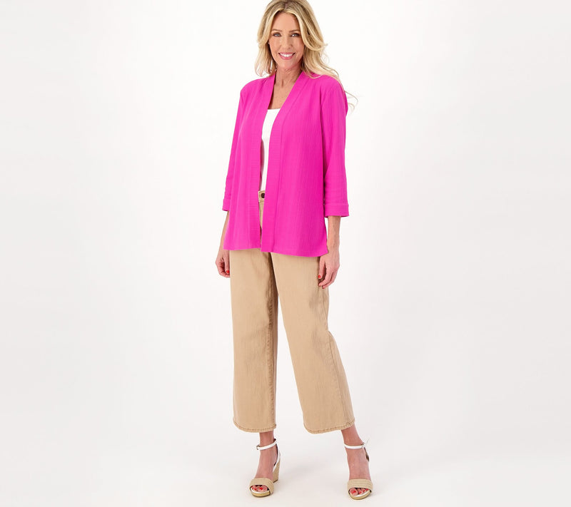 Isaac Mizrahi Live! Textured Knit 3/4-Sleeve Open Front Cardigan — View 11