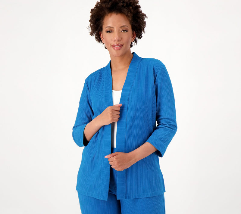 Isaac Mizrahi Live! Textured Knit 3/4-Sleeve Open Front Cardigan — View 9