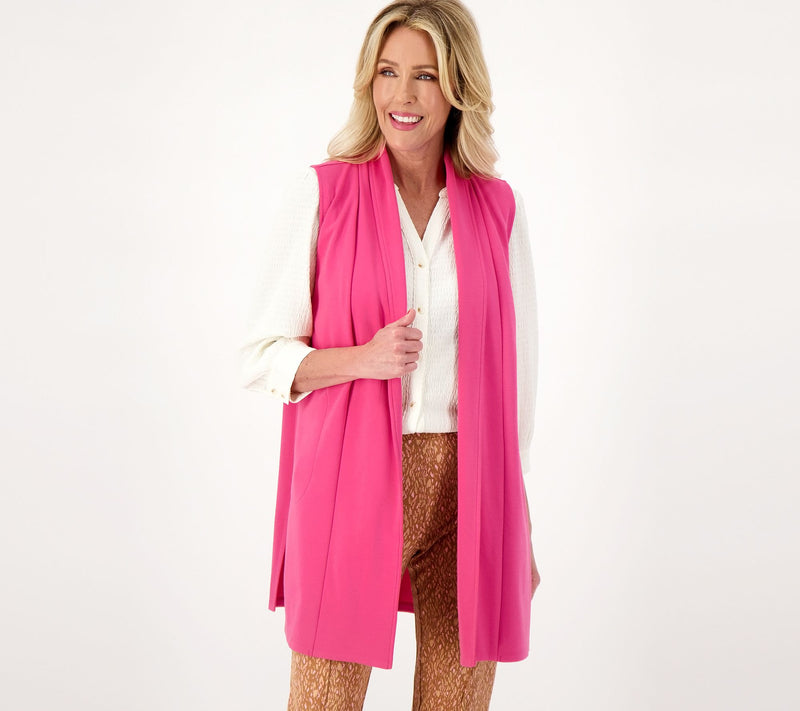 Isaac Mizrahi Live! Petite Essentials Open Front Vest — View 9