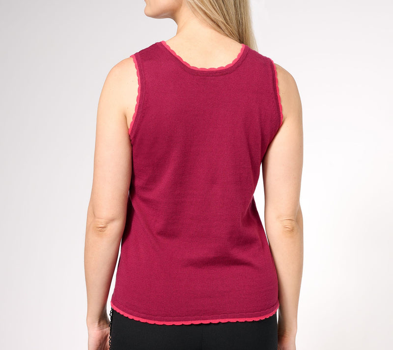 Isaac Mizrahi Live! Pointelle Tank with Scallop Trim — View 2