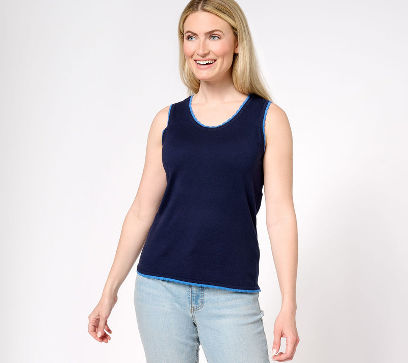 Isaac Mizrahi Live! Pointelle Tank with Scallop Trim — View 9