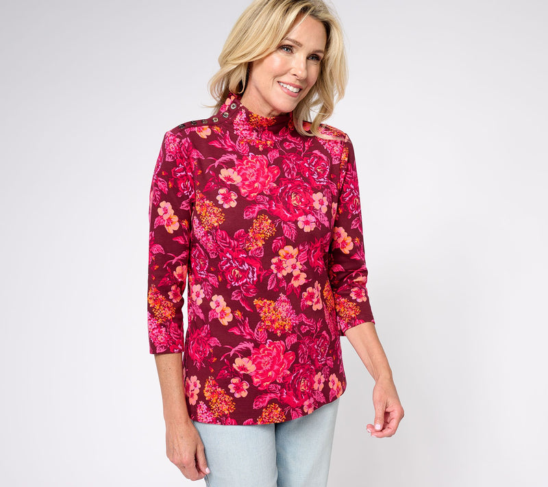 Isaac Mizrahi Live! Estate Choice of Print Cotton Mock Neck Top — View 20