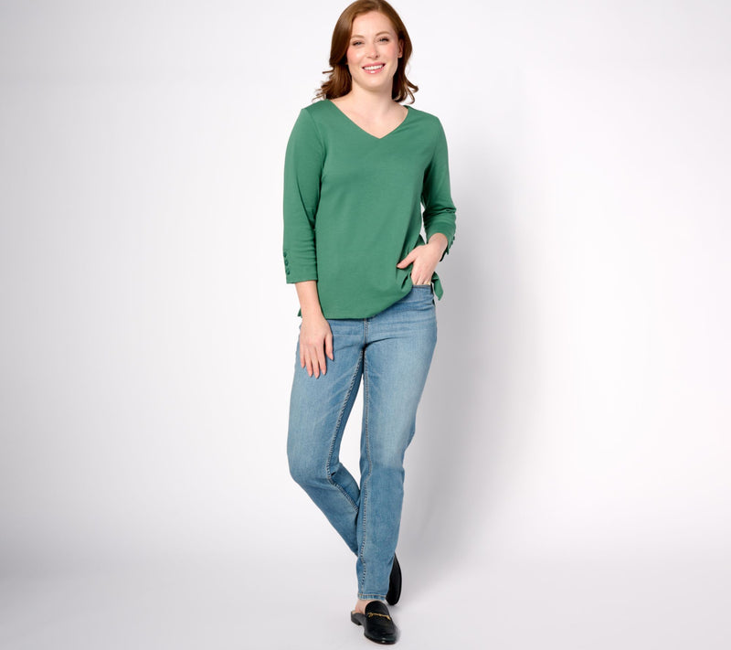 Isaac Mizrahi Live! Essentials Pima Cotton V-Neck 3/4 Sleeve Top — View 11