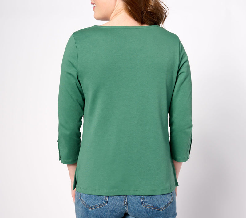 Isaac Mizrahi Live! Essentials Pima Cotton V-Neck 3/4 Sleeve Top — View 10