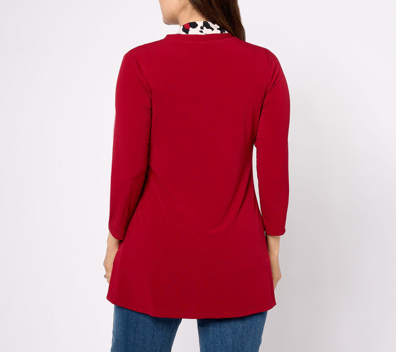 Susan Graver Pet Solid Liquid Knit A-Line Cardigan & Prnt Tank Set — View 10