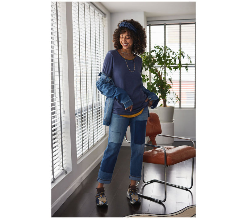 LOGO by Lori Goldstein Regular Shadow Patch Boyfriend Jeans — View 17