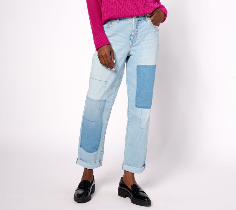 LOGO by Lori Goldstein Regular Shadow Patch Boyfriend Jeans — View 7