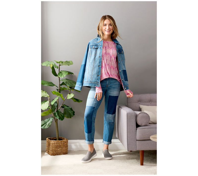 LOGO by Lori Goldstein Petite Shadow Patch Boyfriend Jeans — View 18