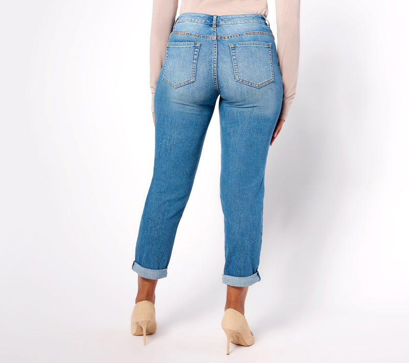 LOGO by Lori Goldstein Petite Shadow Patch Boyfriend Jeans — View 12