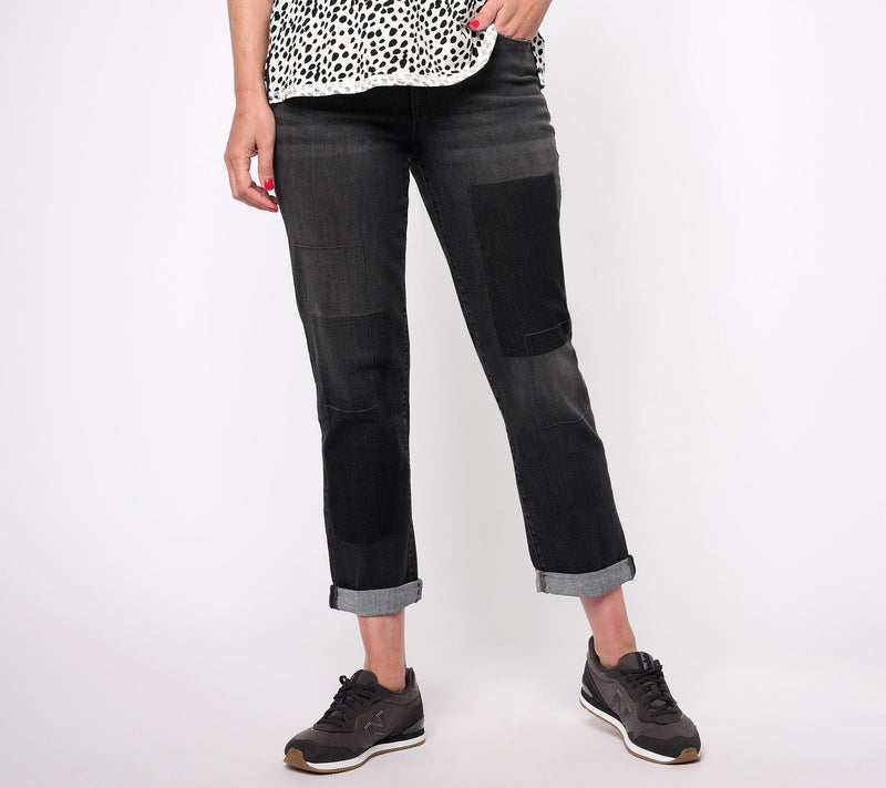 LOGO by Lori Goldstein Petite Shadow Patch Boyfriend Jeans — View 11