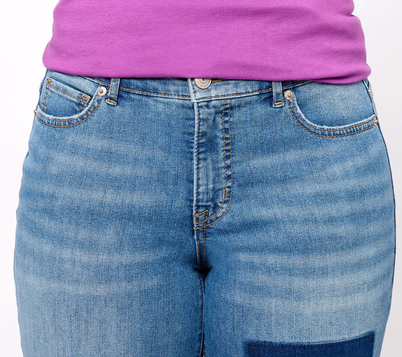 LOGO by Lori Goldstein Tall Shadow Patch Boyfriend Jeans — View 14