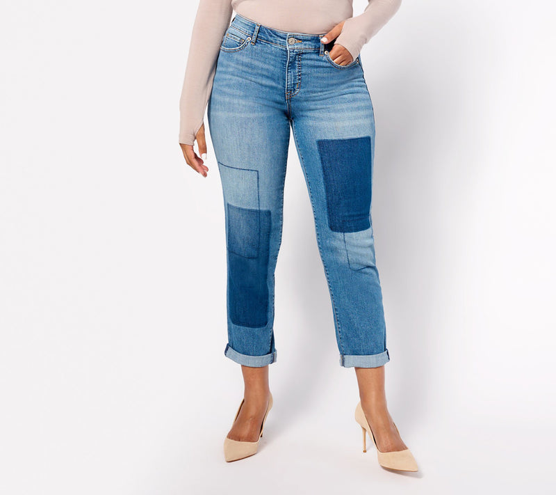 LOGO by Lori Goldstein Tall Shadow Patch Boyfriend Jeans — View 9