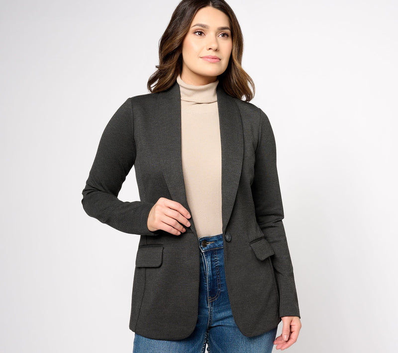 Tailored by Susan Graver Petite Smart Ponte Knit Blazer — View 7