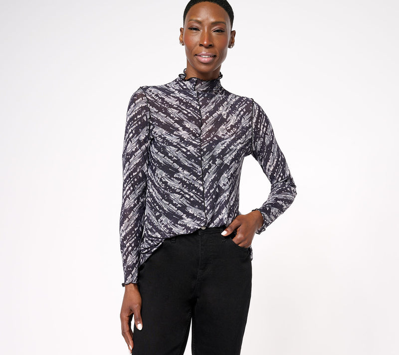LOGO Layers by Lori Goldstein Mesh Mock Neck Top — View 9