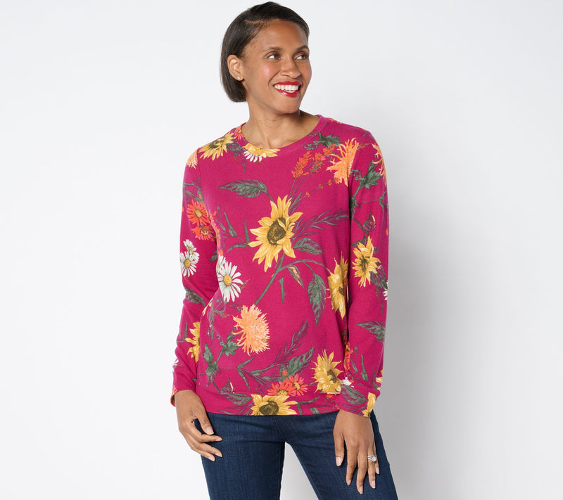 Denim & Co. Printed Heavenly Jersey Round Neck Long Sleeve Pullover — View 17