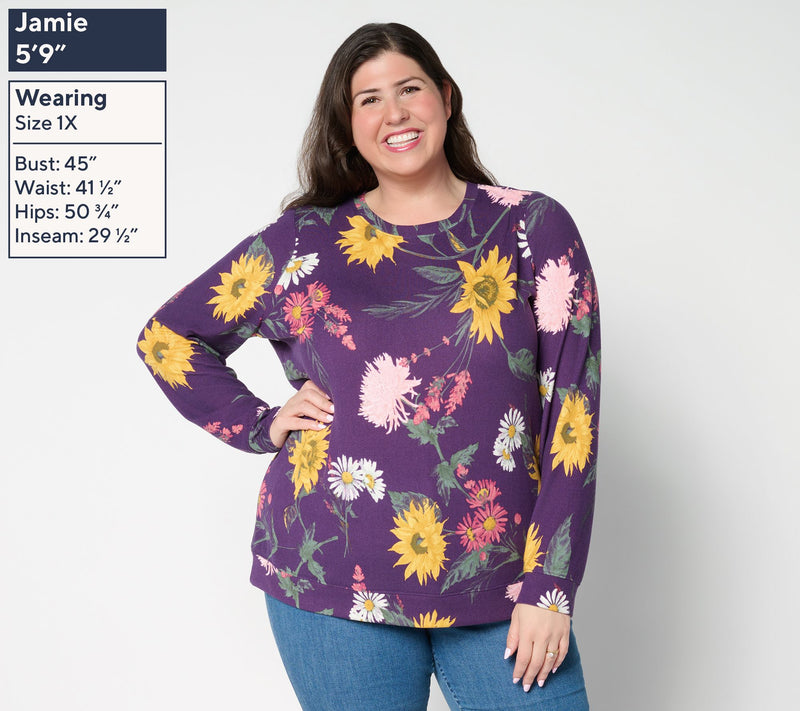 Denim & Co. Printed Heavenly Jersey Round Neck Long Sleeve Pullover — View 2