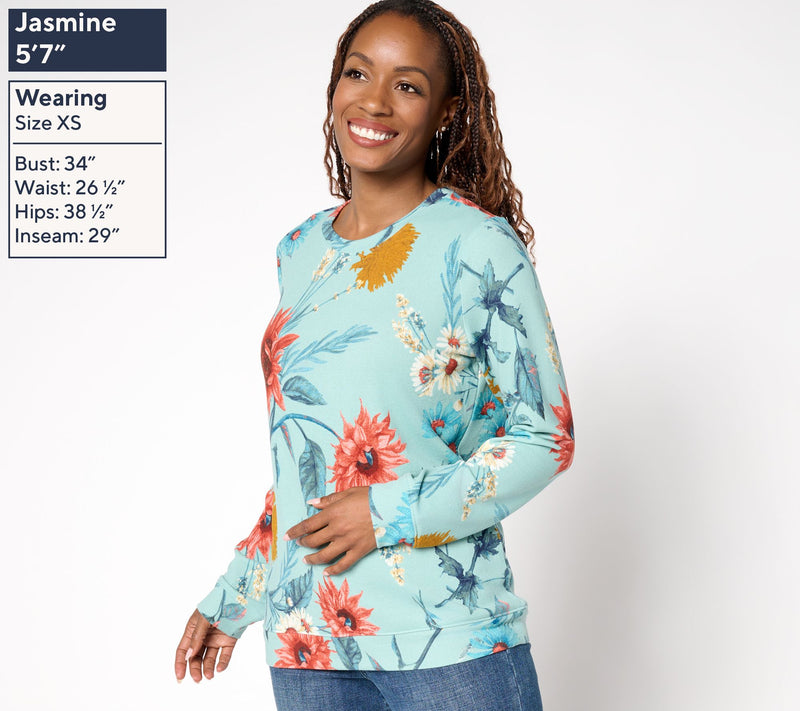 Denim & Co. Printed Heavenly Jersey Round Neck Long Sleeve Pullover — View 3