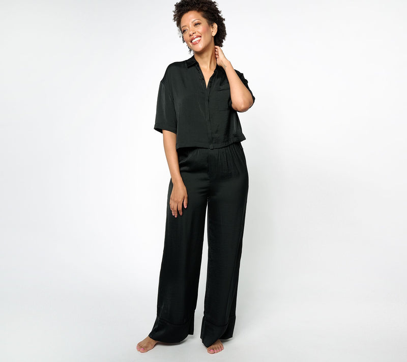 Barefoot Dreams Washed Satin Piped Wide Leg Pant — View 7