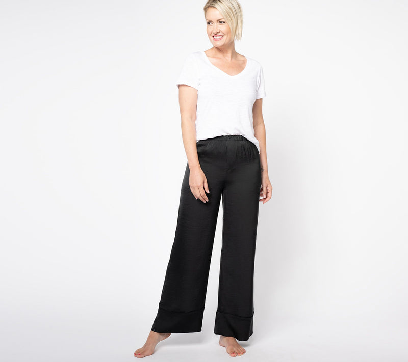 Barefoot Dreams Washed Satin Piped Wide Leg Pant — View 8