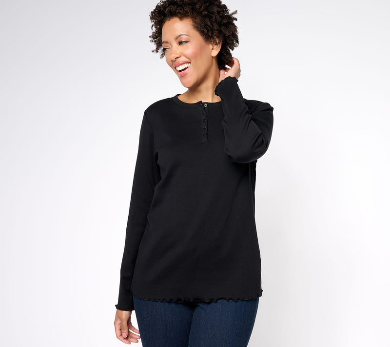 Isaac Mizrahi Live! Essentials Pima Cotton Rib Long Sleeve Top — View 13