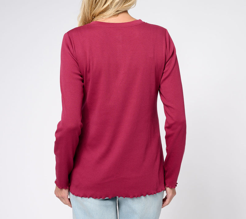 Isaac Mizrahi Live! Essentials Pima Cotton Rib Long Sleeve Top — View 2