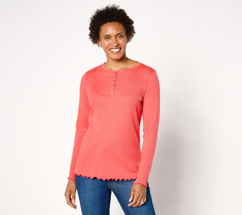 Isaac Mizrahi Live! Essentials Pima Cotton Rib Long Sleeve Top — View 16