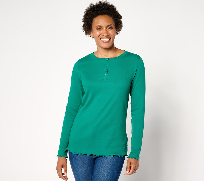 Isaac Mizrahi Live! Essentials Pima Cotton Rib Long Sleeve Top — View 17