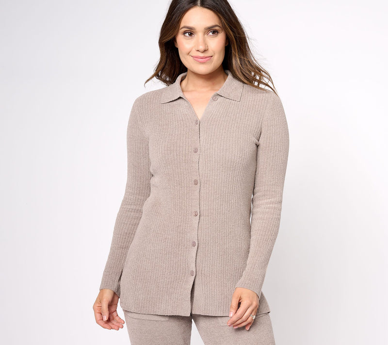 Barefoot Dreams Cozy Chic Ultra Lite Ribbed Button Down Cardi — View 3