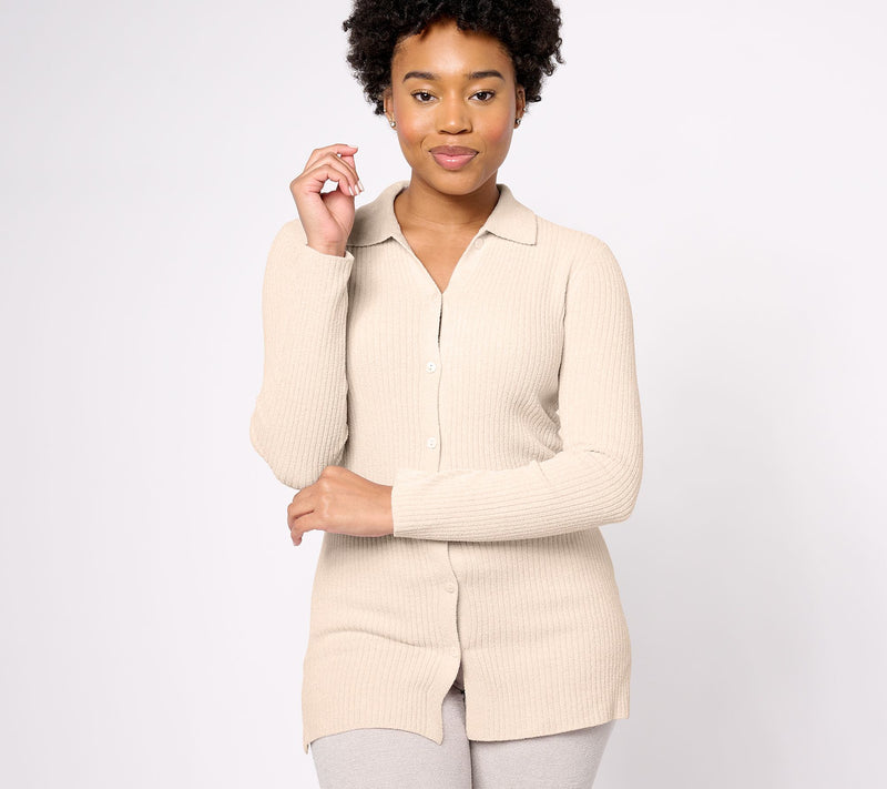 Barefoot Dreams Cozy Chic Ultra Lite Ribbed Button Down Cardi — View 2