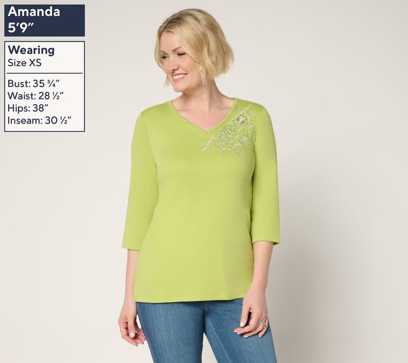 Quacker Factory The Web Embroidered V-Neck 3/4 Sleeve Top — View 9