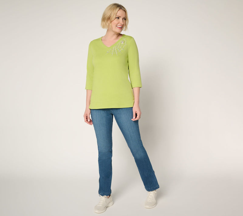 Quacker Factory The Web Embroidered V-Neck 3/4 Sleeve Top — View 11