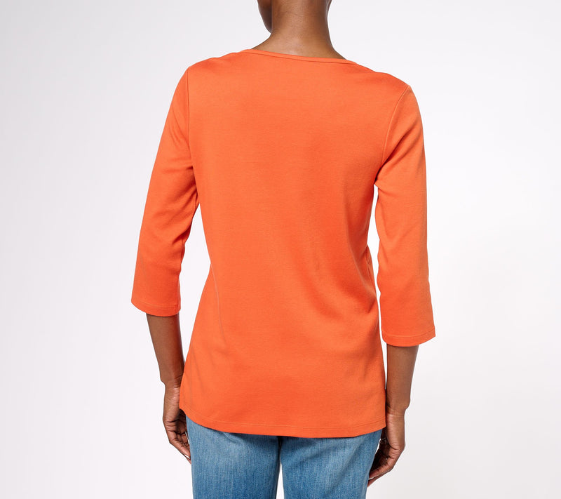 Quacker Factory The Web Embroidered V-Neck 3/4 Sleeve Top — View 8