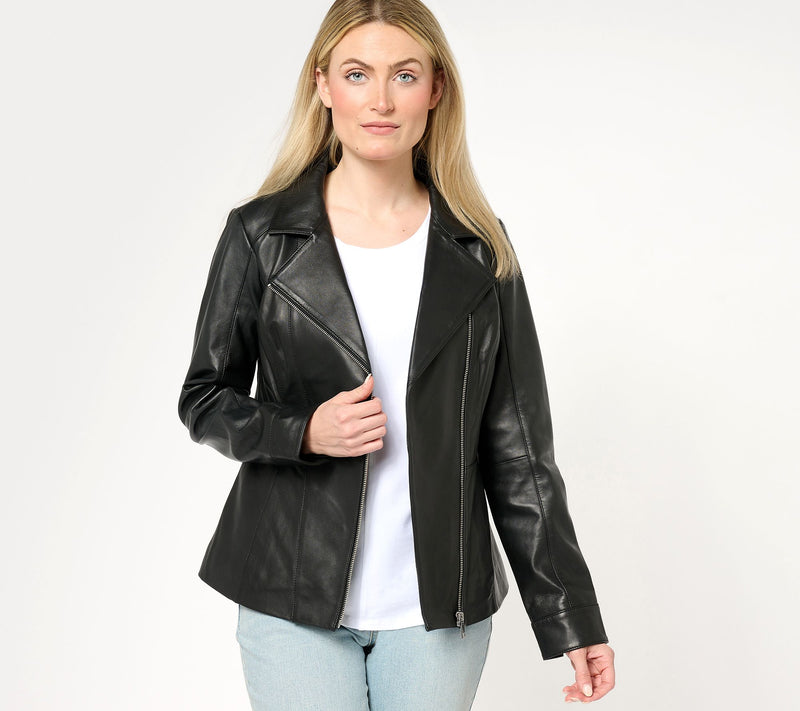 Denim & Co. Lamb Leather Moto Jacket with Pockets — View 3