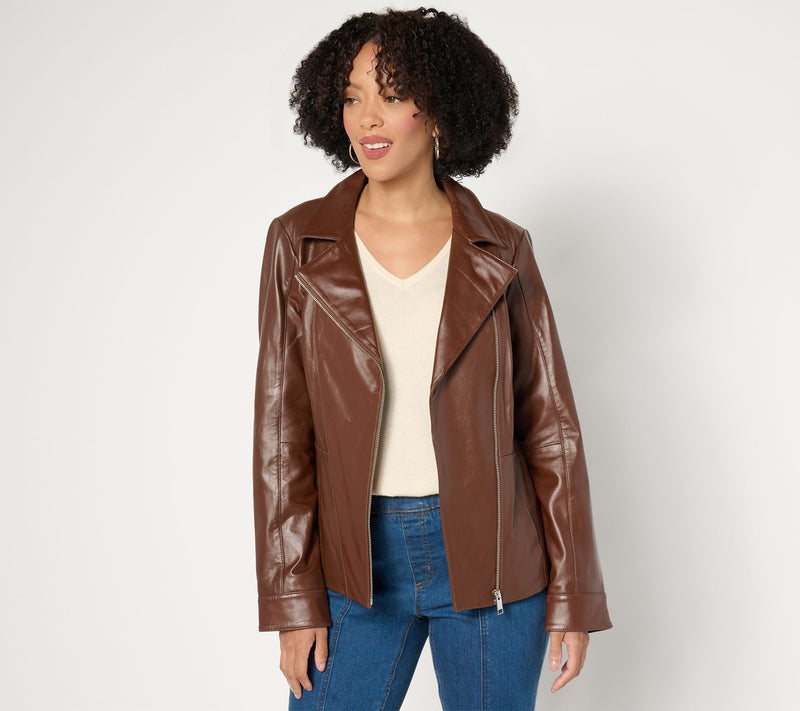 Denim & Co. Lamb Leather Moto Jacket with Pockets — View 21