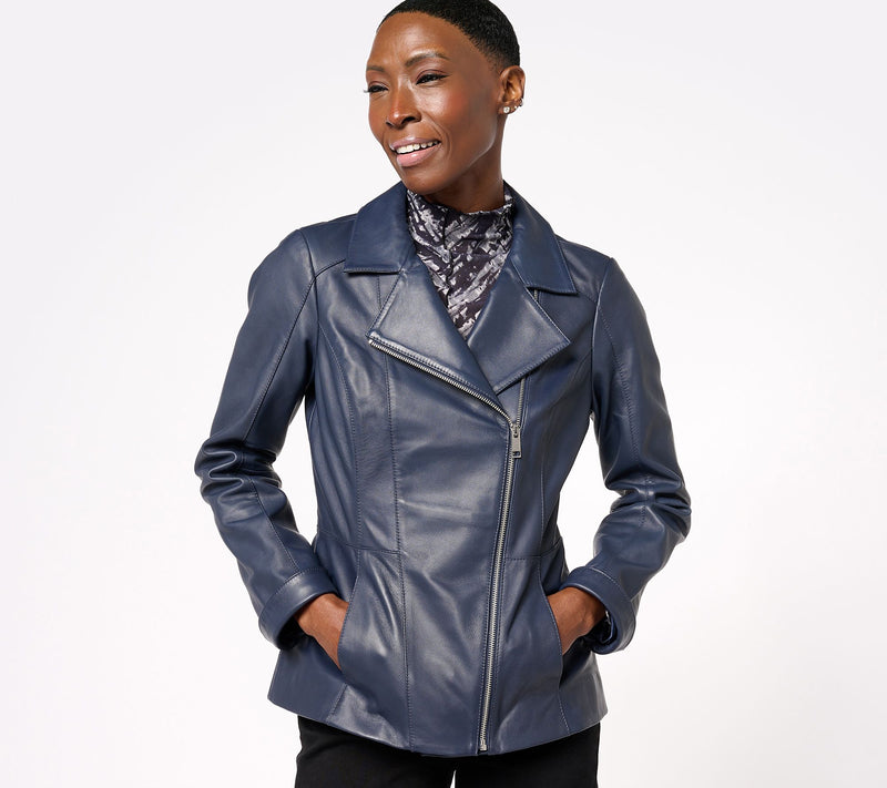 Denim & Co. Lamb Leather Moto Jacket with Pockets — View 11
