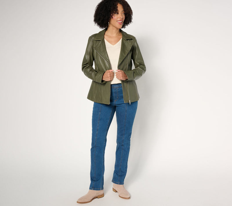 Denim & Co. Lamb Leather Moto Jacket with Pockets — View 14