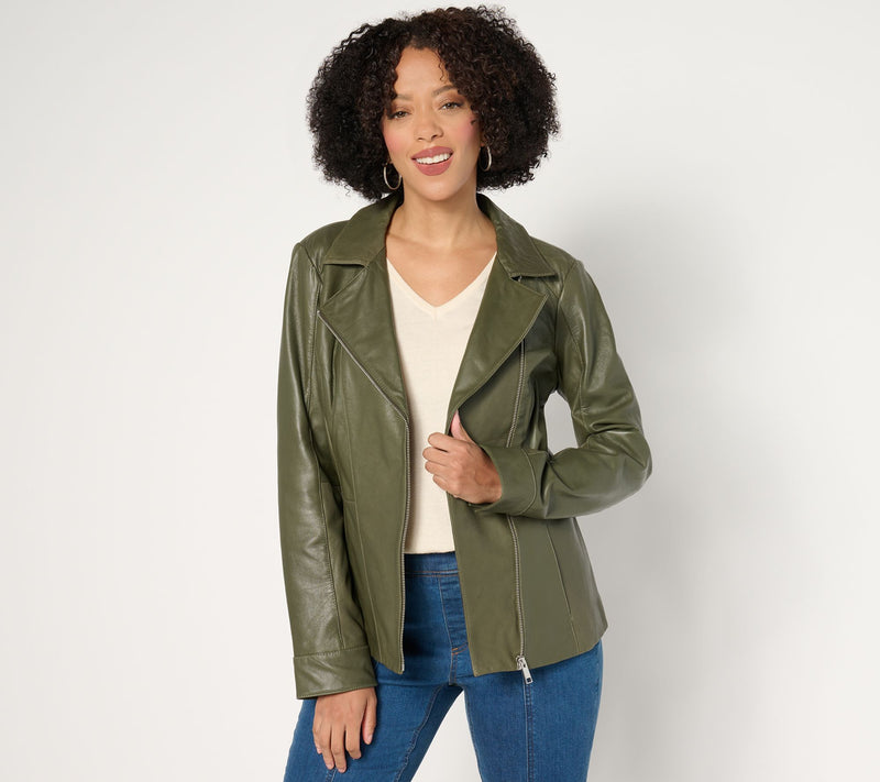 Denim & Co. Lamb Leather Moto Jacket with Pockets — View 22