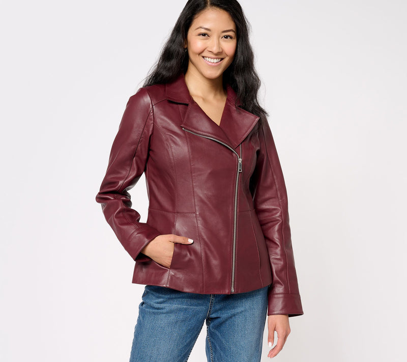 Denim & Co. Lamb Leather Moto Jacket with Pockets — View 7