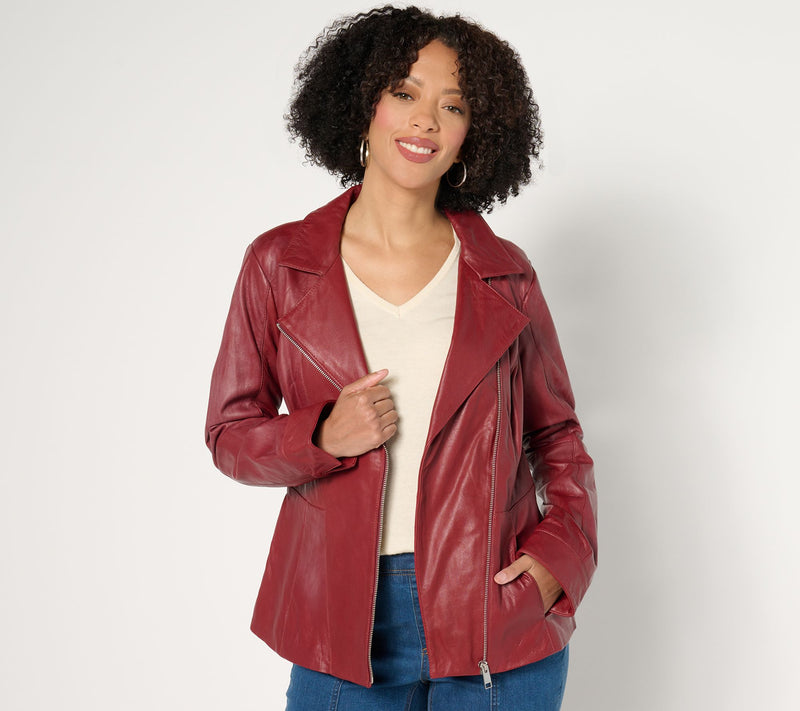 Denim & Co. Lamb Leather Moto Jacket with Pockets — View 23