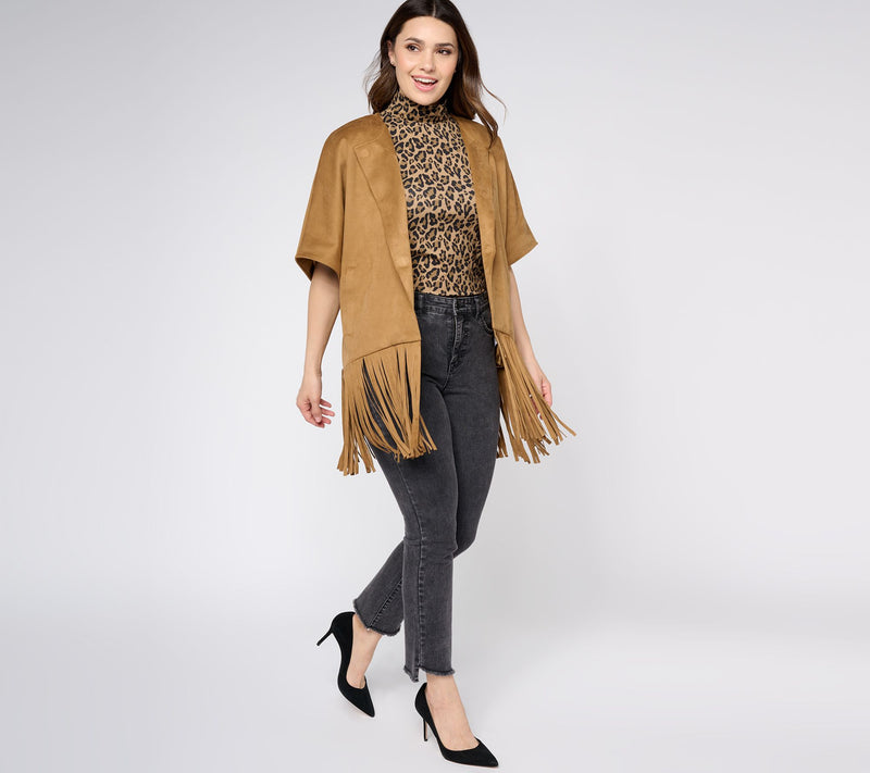 Dennis Basso Faux Suede Shawl with Fringe — View 7