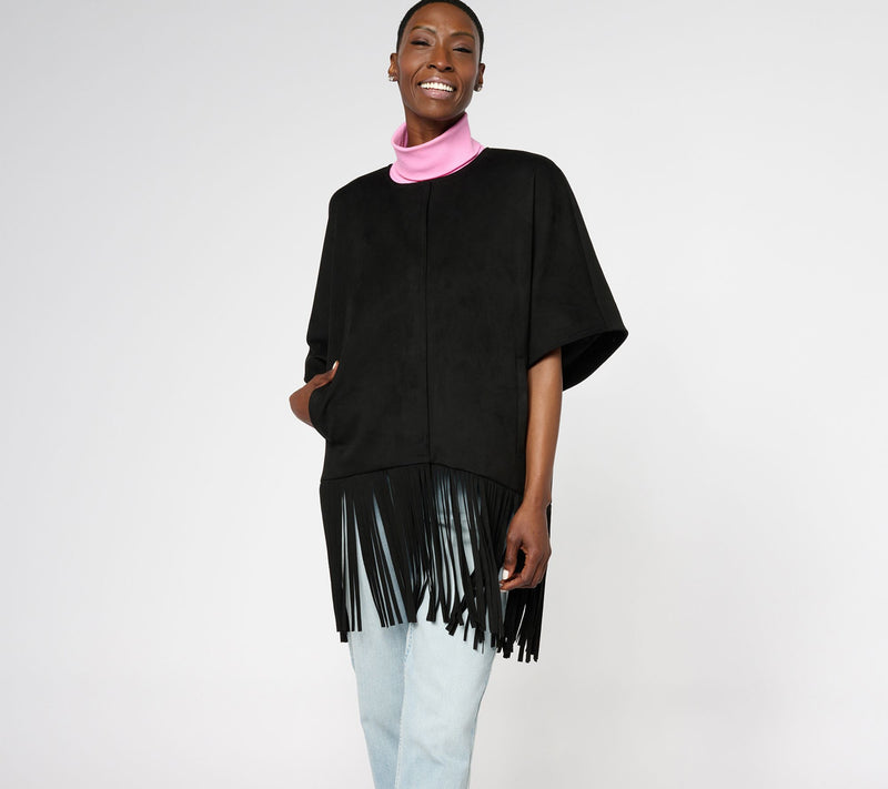 Dennis Basso Faux Suede Shawl with Fringe — View 5