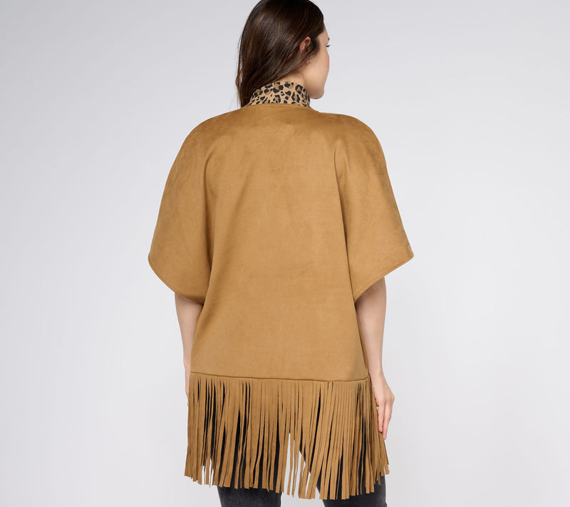 Dennis Basso Faux Suede Shawl with Fringe — View 6